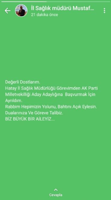 Hatay Sağlık İl Müdürü milletvekilliği için istifa etti. Hatay’da depremde eski devlet hastanesi yıkılıp 72 kişiye mezar olmuştu