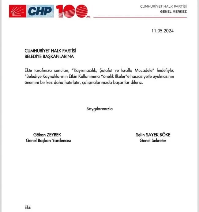 CHP Genel Merkezinden belediyelere 'torpil' Genelgesi