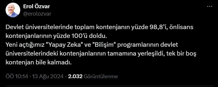 YÖK Başkanı: Tek bir boş kontenjan bile kalmadı!