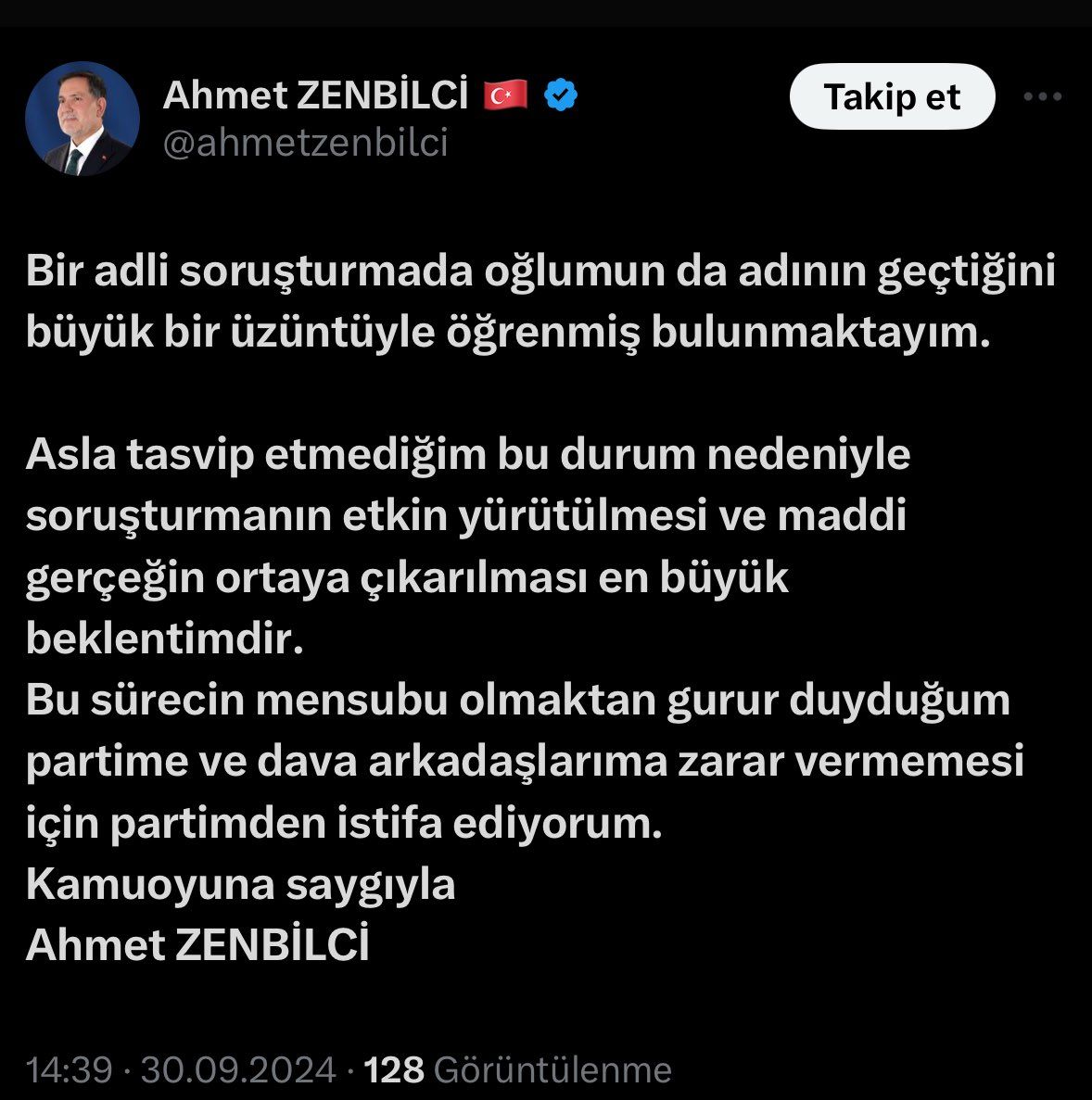 Ahmet Zenbilci AK Parti'den istifa etti