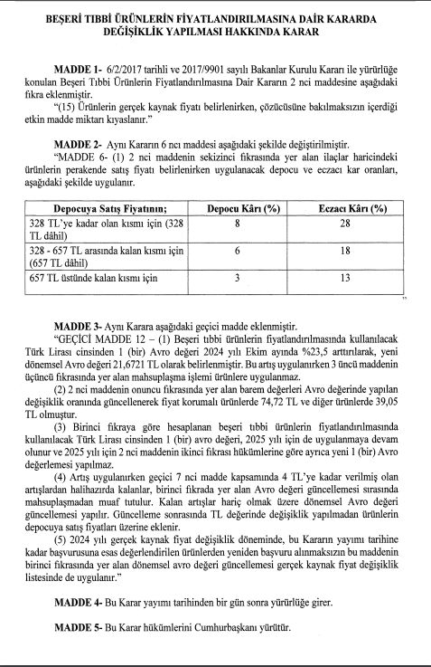 Resmi Gazete'de yayımlandı: İlaç fiyatlarına kur zammı!