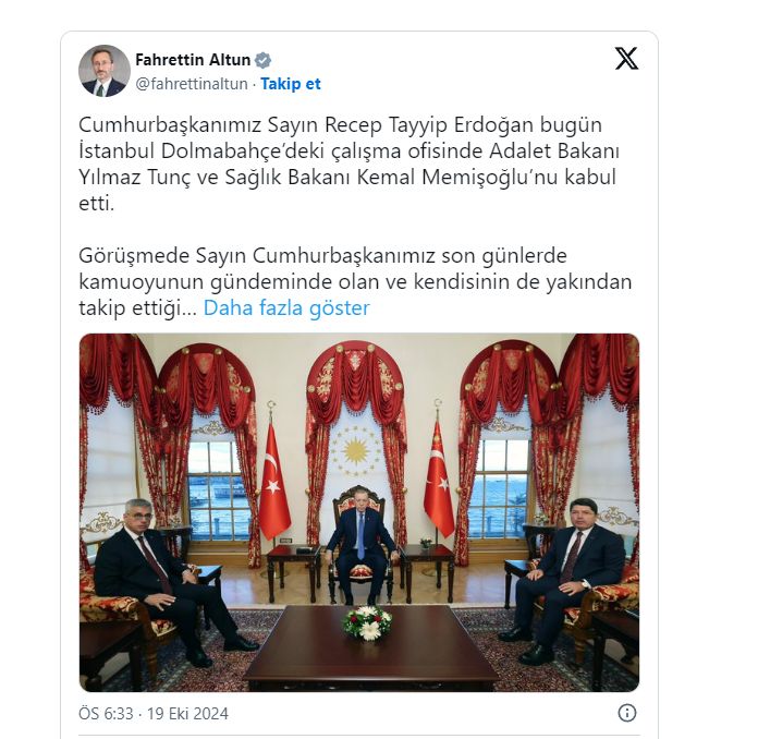 Erdoğan, Adalet ve Sağlık bakanlarını kabul etti