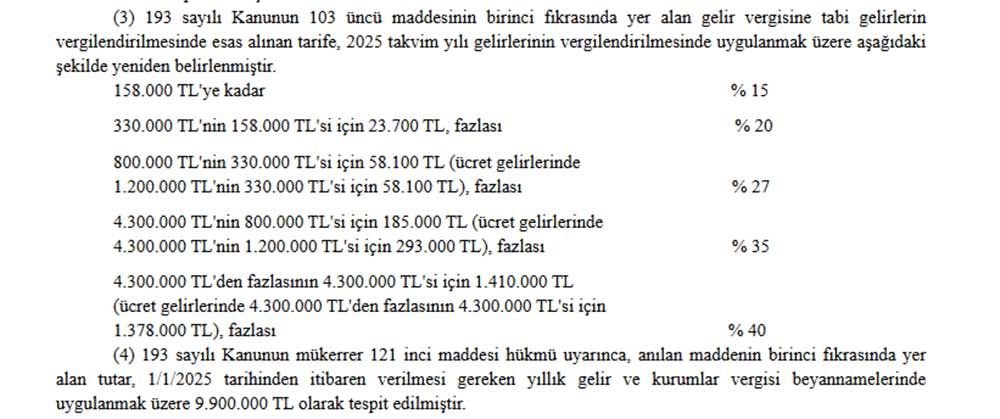 2025 yılı Gelir vergisi dilimleri belli oldu